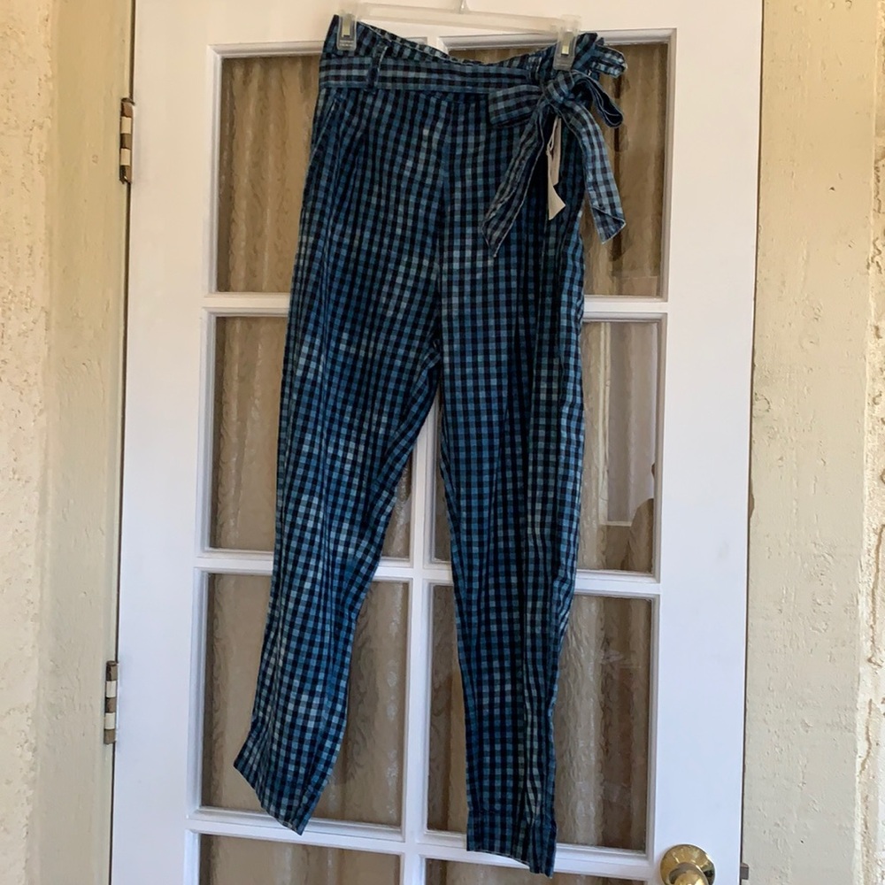 NEW Anthropologie - Cropped Blue Checked Pants